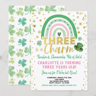 Drei ist ein Charme 3. Geburtstag St Patrick's Day Einladung