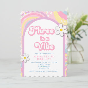 Drei ist ein Feeling Groovy, Retro-Mädchen Pastell Einladung