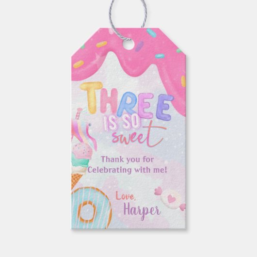 drei ist so süß Geburtstag Geschenkanhänger (Vorderseite)