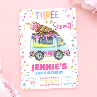 Drei ist so süße Girls Ice Cream 3. Geburtstag Einladung