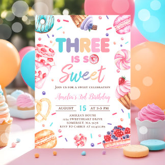 Drei ist Sweet Donut Candy 3. Geburtstag Einladung