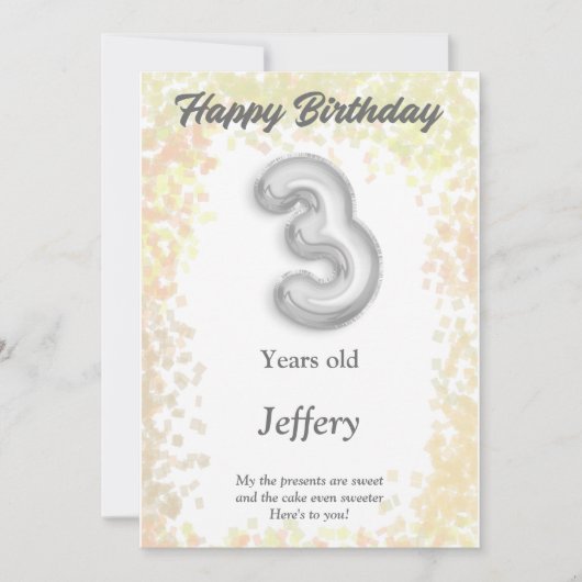 Drei Jahre alte Happy Birthday Card (Vorderseite)
