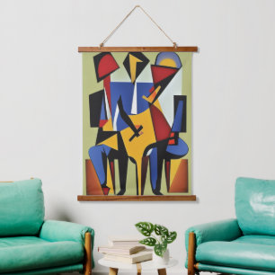 Drei Jazz Musicians Wall Tapestes Wandteppich Mit Holzrahmen