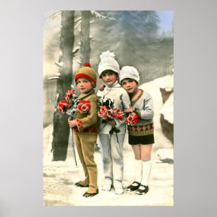 Drei junge französische Kinder vintage Poster