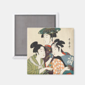 Drei junge Männer oder Frauen, Utamaro Magnet (Vorderseite/Rückseite)