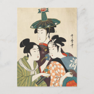 Drei junge Männer oder Frauen, Utamaro Postkarte