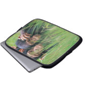 Drei junge Schimpansen (Pantroglodytes) in Laptopschutzhülle (Vorne Knopf)