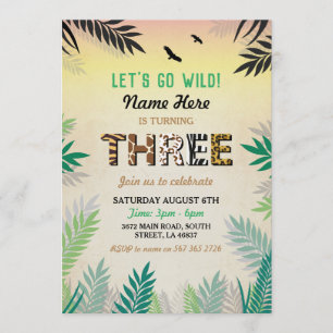 Drei Jungle 3. Geburtstag Party Safari ZOO Einladu Einladung
