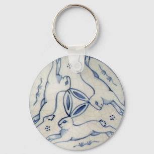 Drei Kaninchen, antikes Design auf dem Schlüsselan Schlüsselanhänger