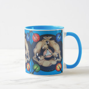Drei Kaninchen Hares jagen Moon Four Seasons Blue Tasse