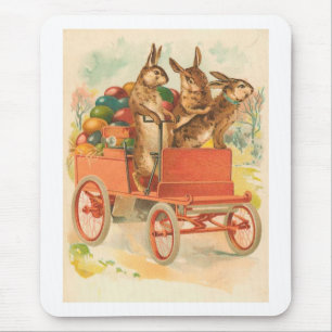 Drei Kaninchen mit Ostereiern im Vintage-Stil Mousepad