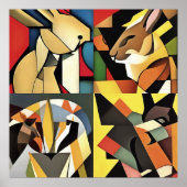 Drei Kaninchen und eine Löwengeometrie Abstrakte K Poster (Vorne)