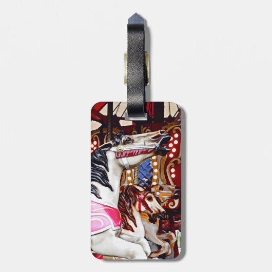 Drei Karusselle Pferde schließen Gepäckmarke Gepäckanhänger (Rückseite vertikal)