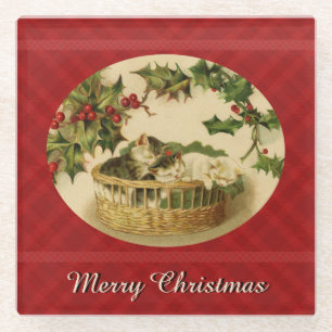 Drei Kätzchen in einem Korbglas-Untersetzer Glasuntersetzer