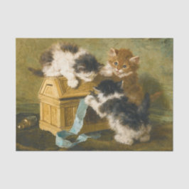 Drei Kätzchen mit Korb und blauem Band, Ronner Seidenpapier