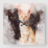 Drei Kätzchen niedlich und schön im Wasser Quadratische Wanduhr (Vorderseite)