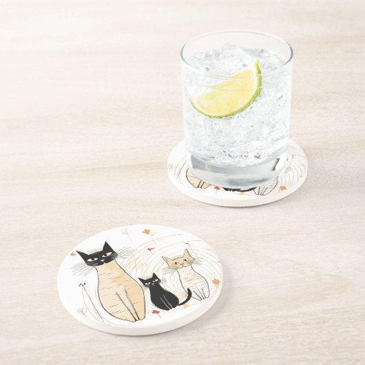 Drei Kätzchen und Blume Sandstone Untersetzer (Seite)