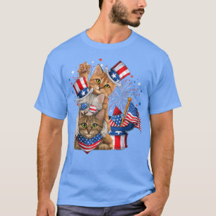 Drei Katzen 4. Juli Meowica Fireworks USA Flag P T-Shirt