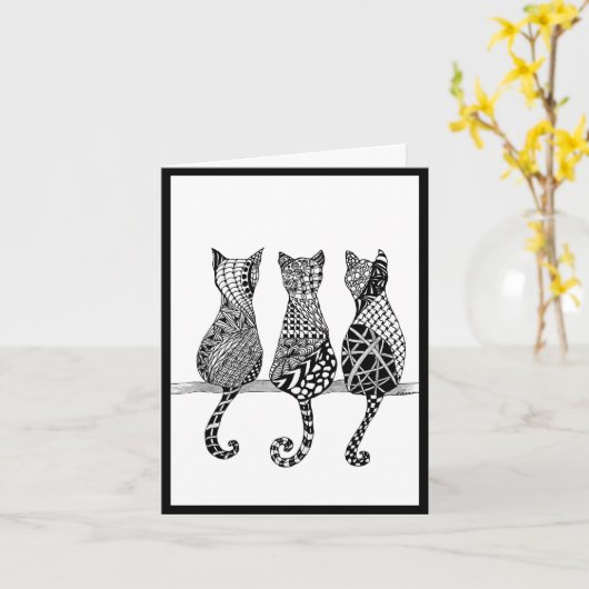 Drei Katzen auf einem Zweig Karte (Gelbe Blume)