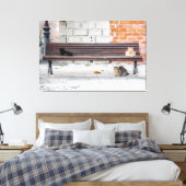 Drei Katzen auf einer Bank Leinwanddruck (Insitu (Schlafzimmer))