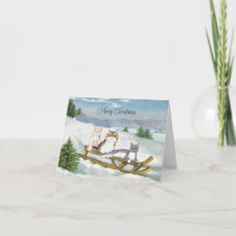 Drei Katzen auf einer Schlitten Winter Scene Weihn Karte