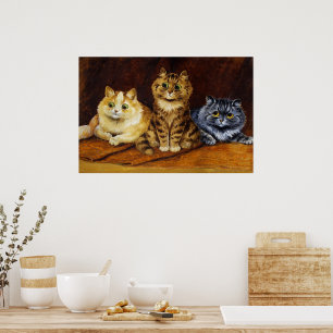 Drei Katzen auf persischem Rug von Louis Wain Poster