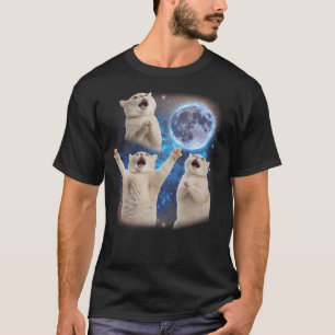 Drei Katzen, die an der Mond-Weißen-Katze heulen T-Shirt