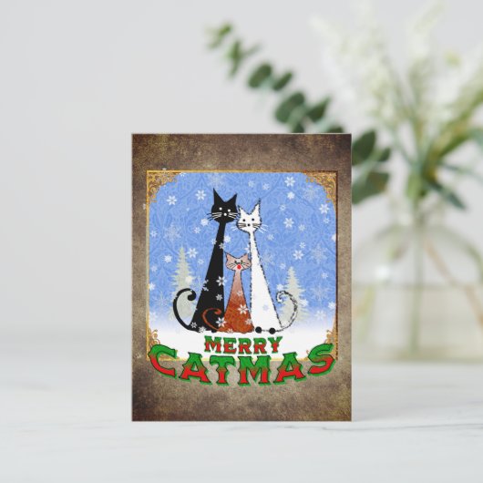 drei Katzen, die dir 'Frohe Katzen' wünschen Postkarte (Stehend Vorderseite)
