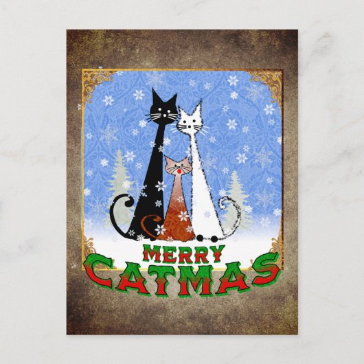 drei Katzen, die dir 'Frohe Katzen' wünschen Postkarte (Vorderseite)
