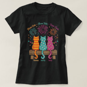 Drei Katzen Feuerwerk Lustig Mürrisch Faul T-Shirt