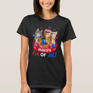 Drei Katzen frohes 4. Juli-Ballon Unabhängigkeit T-Shirt