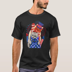 Drei Katzen Hut Amerikanische Flagge Feuerwerk  4. T-Shirt