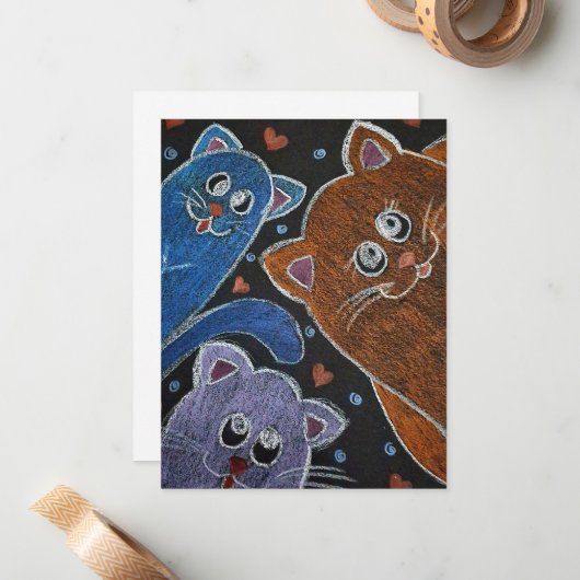 Drei Katzen Illustration Mitteilungskarte (Vorderseite/Rückseite Beispiel)