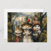 Drei Katzen im Steampunk-Fantasy-Wald Postkarte (Vorne/Hinten)