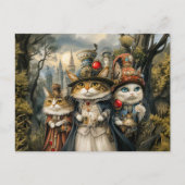 Drei Katzen im Steampunk-Fantasy-Wald Postkarte (Vorderseite)