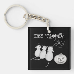 Drei Katzen, Kürbis und Halloween-Spinne Schlüsselanhänger