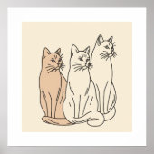 Drei Katzen Minimalistische Linie Kunst Poster (Vorne)