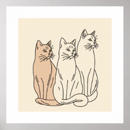 Drei Katzen Minimalistische Linie Kunst Poster