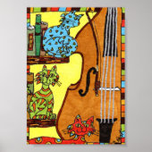Drei Katzen mit Bass Fiddle Mini Folk Art Poster (Vorne)