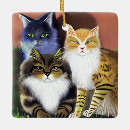Drei Katzen mit Höflichkeit Keramikornament (Vorderseite)
