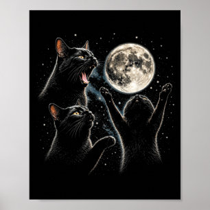 Drei Katzen Mond Lustige schwarze Katze Vollmondna Poster