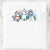 Drei Katzen singen Weihnachtslieder im Schnee Cl Ovaler Aufkleber (Tasche)