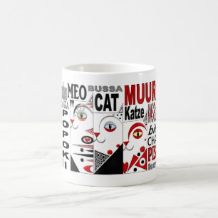Drei Katzen-Tasse 11oz. Rot, schwarz, weiß Kaffeetasse