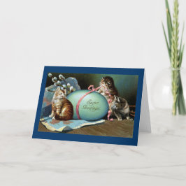 Drei Katzen und Big Blue Oaster Egg Feiertagskarte