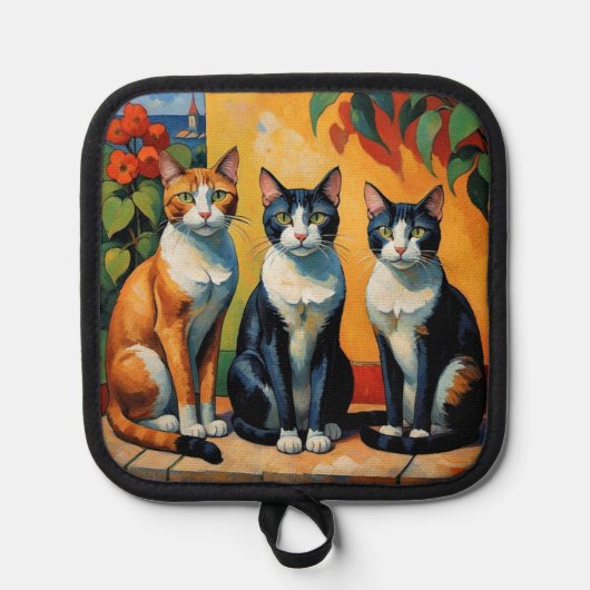 Drei Katzen und Blume Topflappen (Vorderseite)