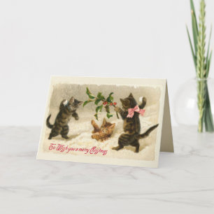Drei Katzen und eine Stechpalmenniederlassung Feiertagskarte