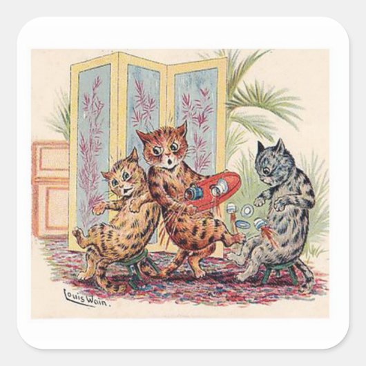 Drei Katzen von Louis Wain Quadratischer Aufkleber (Vorderseite)
