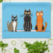 Drei Katzenhandtücher, Blockdruck Geschirrtuch (Gefaltet)
