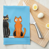 Drei Katzenhandtücher, Blockdruck Geschirrtuch (Viertel Falte)