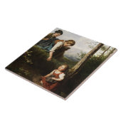 Drei Kinder, die wilde Berries im Wald picken Fliese (Seite)